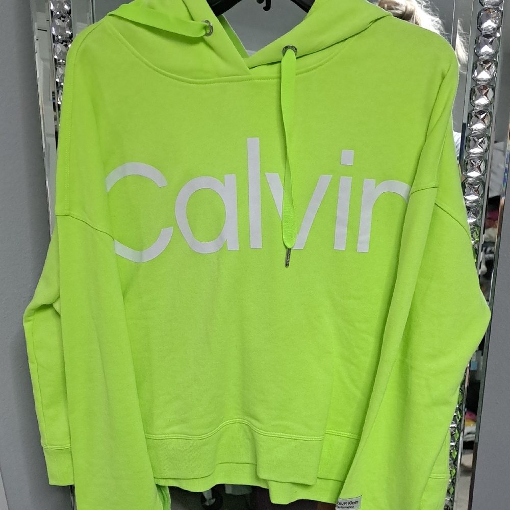 Calvin Klein Women's Bright Green Hoodie Sweater